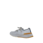 Brunello Cucinelli gray cotton athletic sneakers with white soles and laces, stylish and comfortable footwear for active wear.