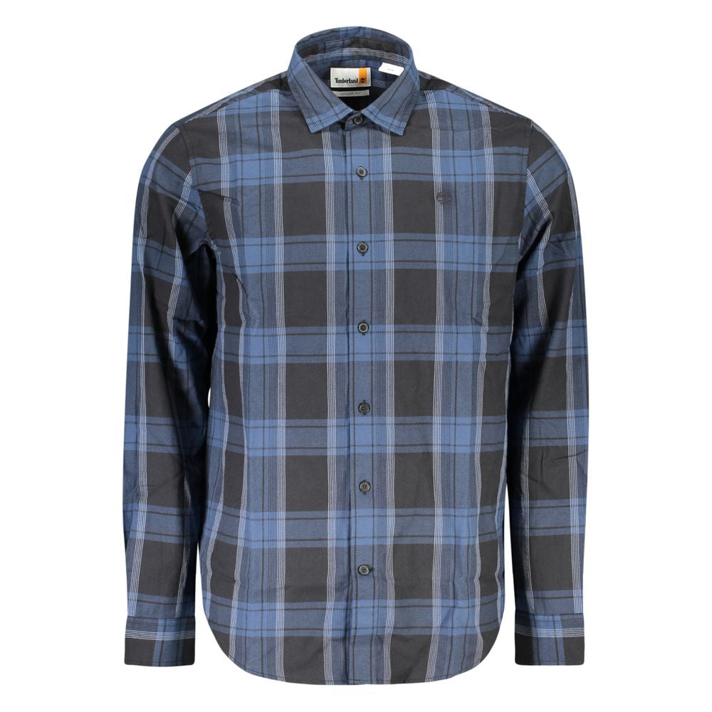 Timberland blue cotton men's shirt with button-down front and collar, casual style perfect for everyday wear.