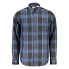 Timberland blue cotton men's shirt with button-down front and collar, casual style perfect for everyday wear.