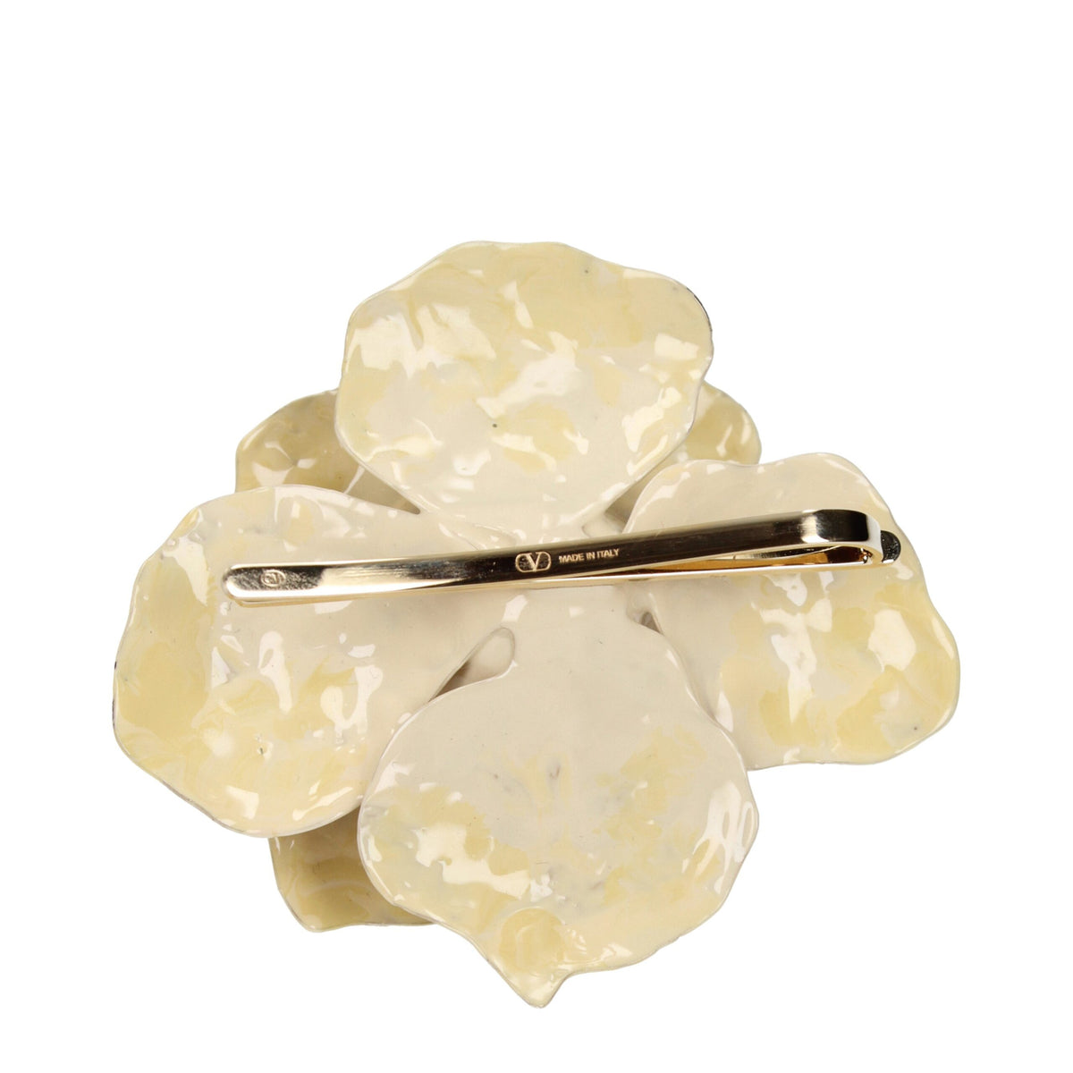Valentino Garavani beige metal brooch featuring a sleek, elegant design with intricate detailing and a secure pin back.