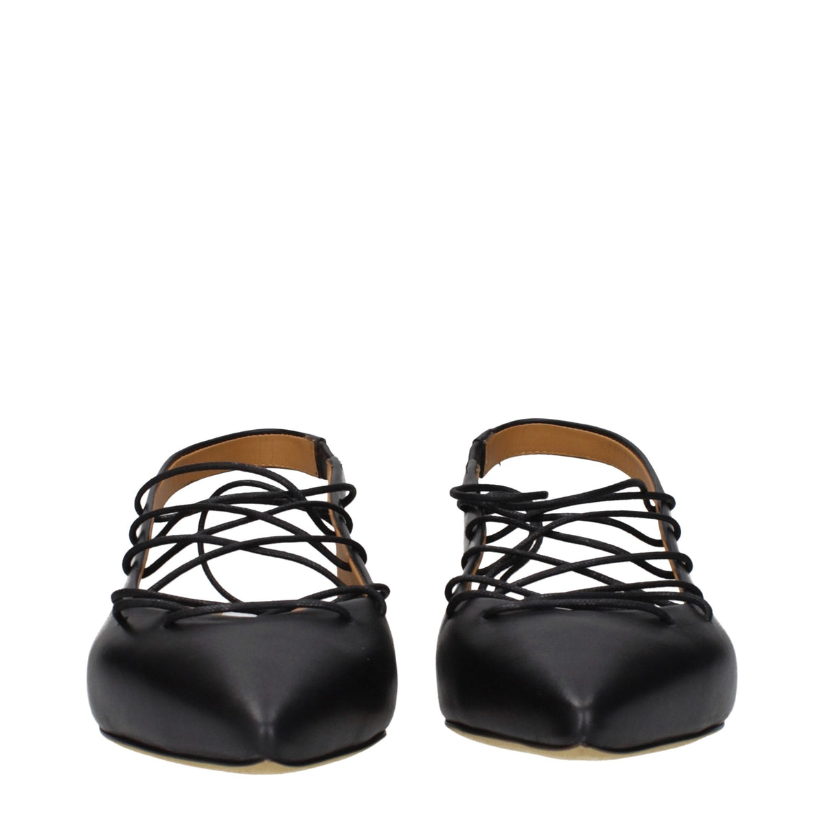 Black leather flats by Moschino with rounded toe and decorative bow, stylish and comfortable footwear for women.
