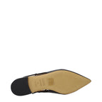 Black leather flats by Moschino featuring a sleek design and classic slip-on style, perfect for casual or chic outfits.