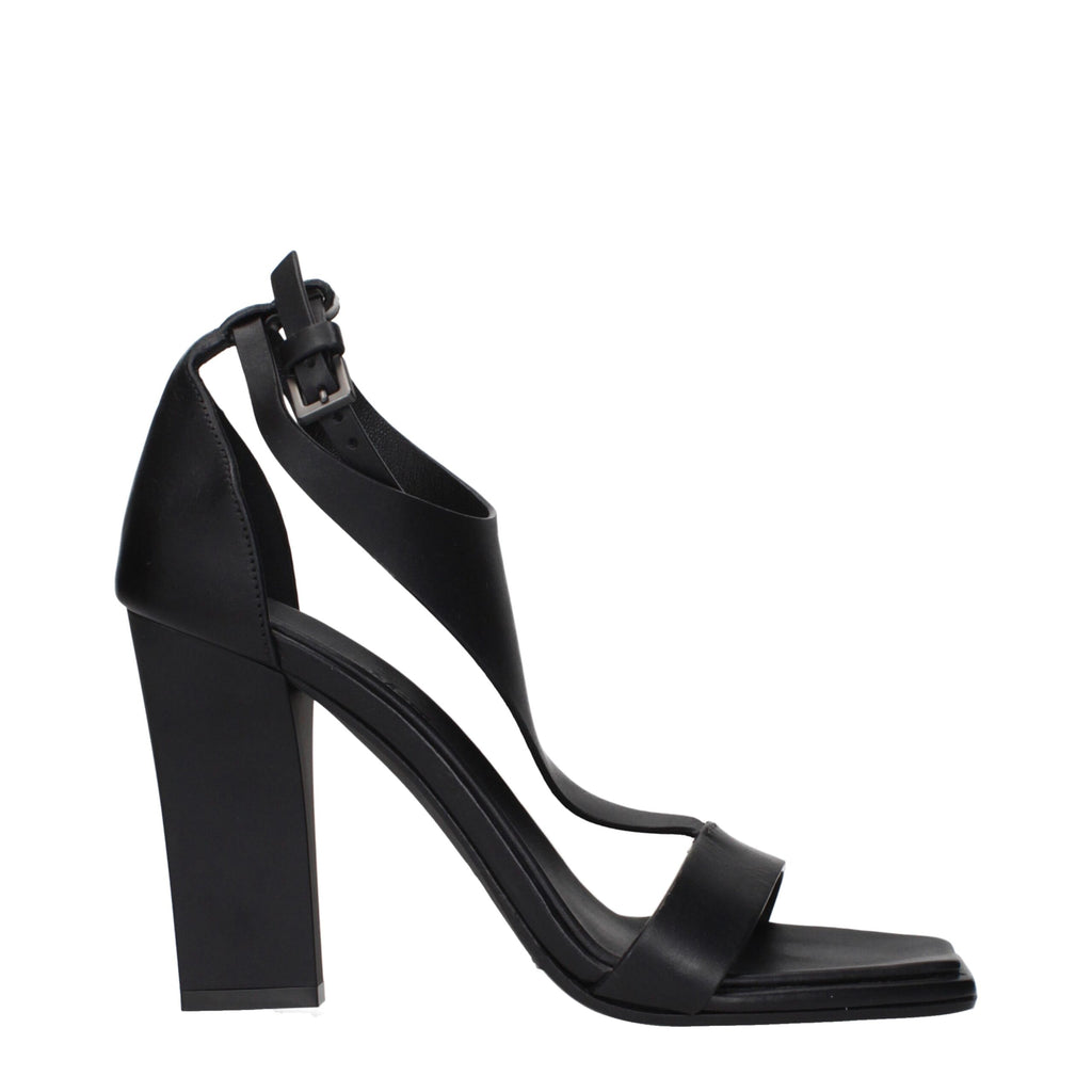 Max Mara black leather stiletto heel sandals featuring ankle straps and open toes, stylish and elegant for formal occasions.