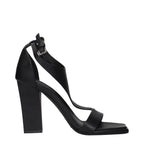 Max Mara black leather stiletto heel sandals featuring ankle straps and open toes, stylish and elegant for formal occasions.