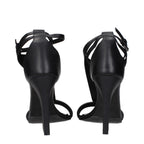Max Mara black leather stiletto heel sandals with open toes and ankle straps, stylishly displayed on a white background.