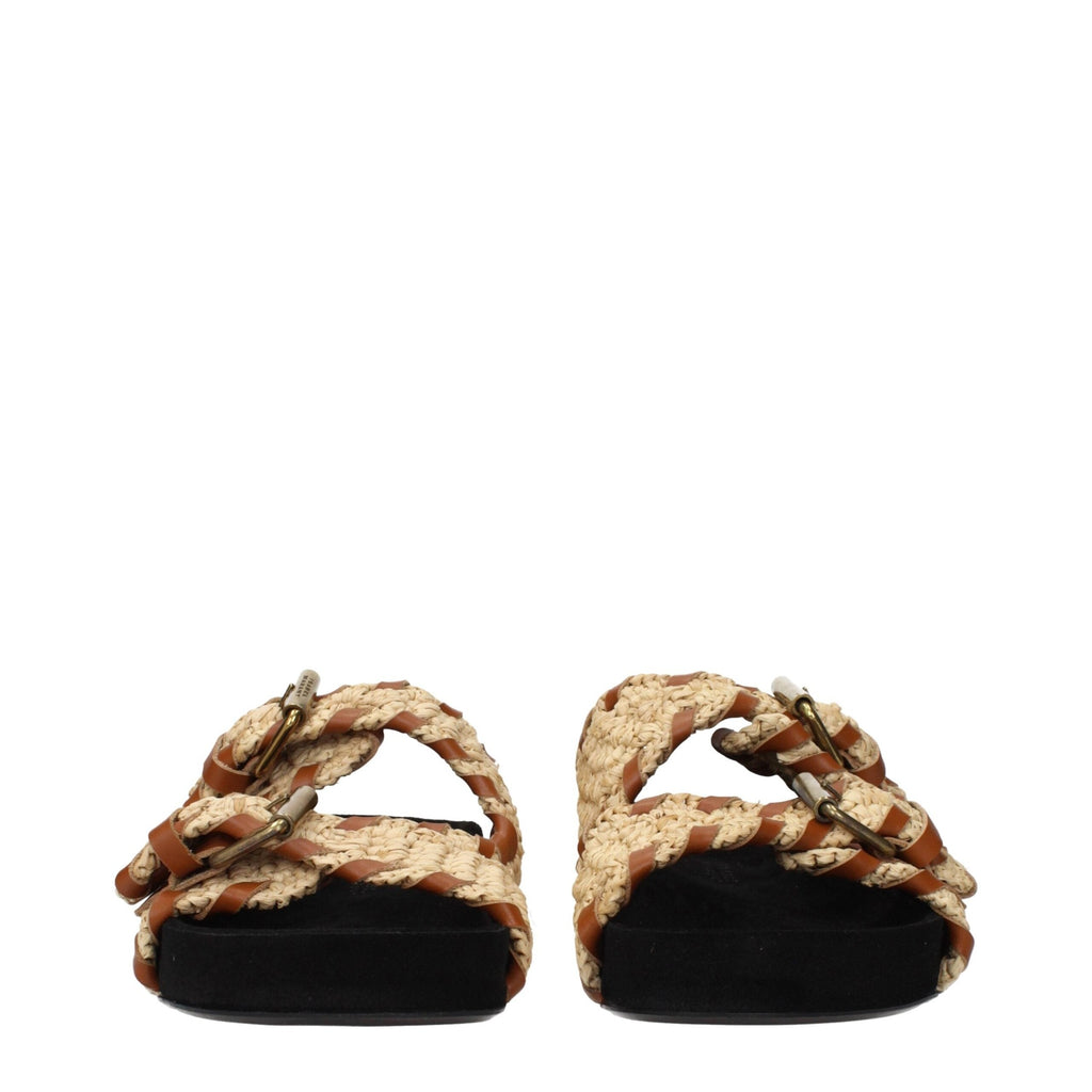 Beige raffia slippers by Isabel Marant with open toe design and slip-on style, showcasing a casual, stylish footwear option.
