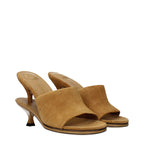 Jacquemus brown leather stiletto heel sandals with open toe and ankle strap, stylish footwear for women.