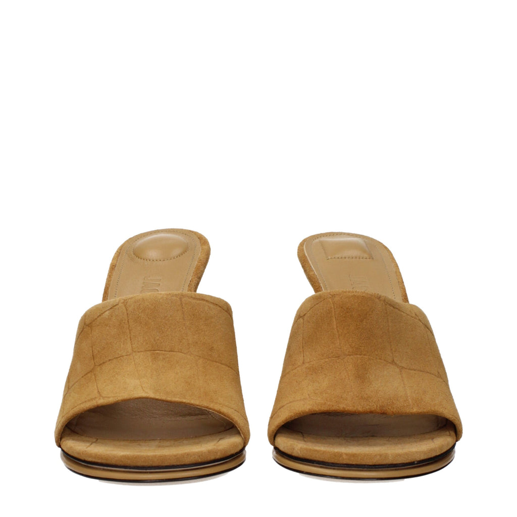 Brown leather Jacquemus stiletto heel sandals with open toe and ankle strap, stylish footwear for elegant summer looks.