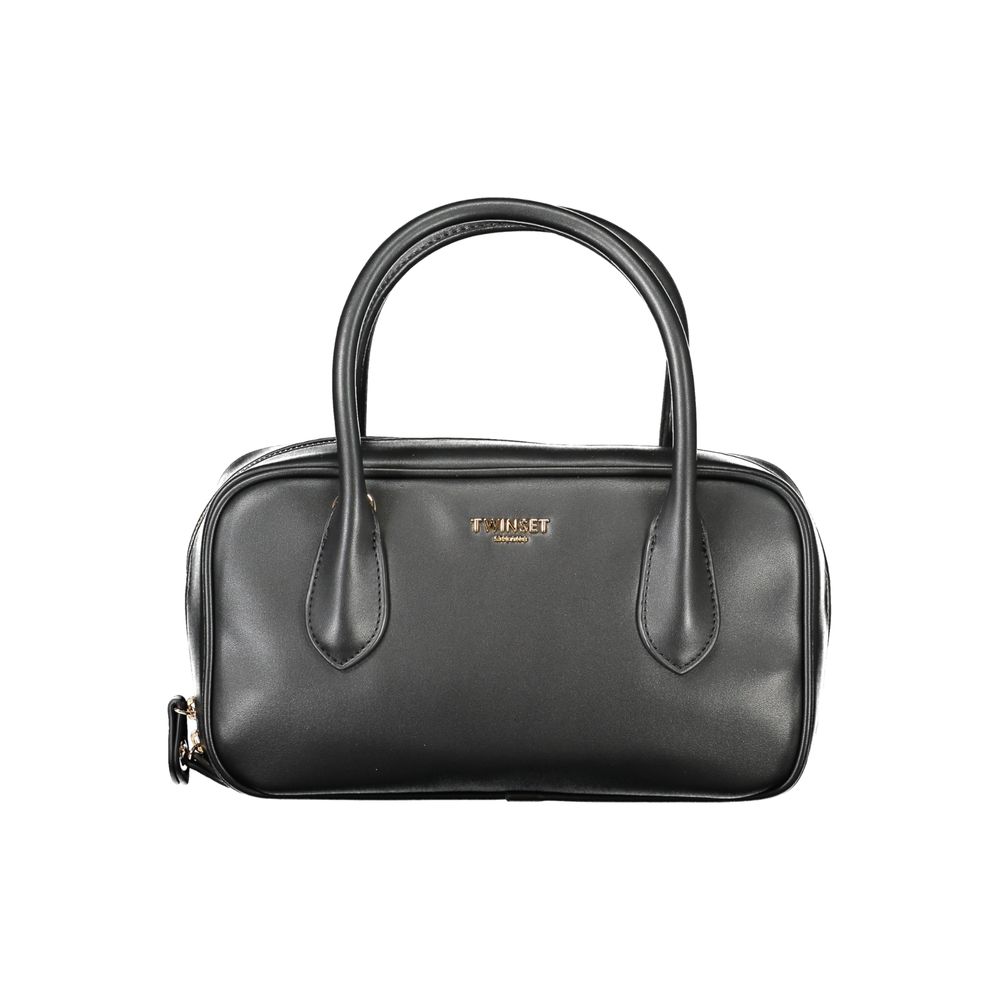 Black polyurethane Twinset women's handbag with sleek design, featuring top handles and subtle branding details.
