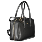 Black Twinset Nero polyurethane women's handbag with sleek design and silver hardware, featuring double handles and a spacious interior.