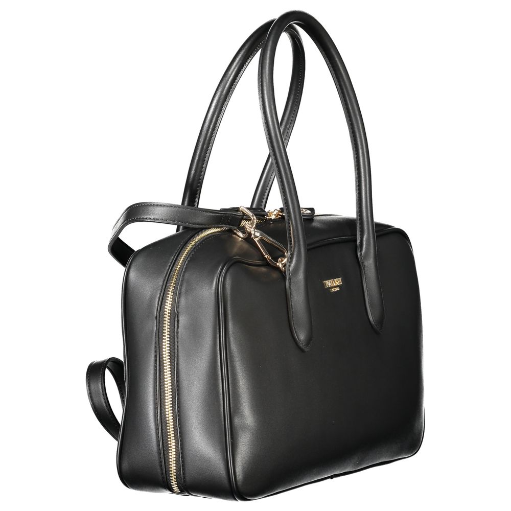 Black Twinset Nero polyurethane women's handbag with sleek design and silver hardware, featuring double handles and a spacious interior.