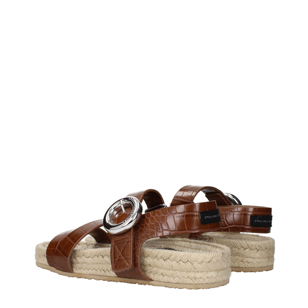 Brown leather flat sandals by Stella McCartney with minimalist design and open toe, perfect for casual summer wear.