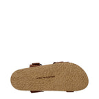 Stella McCartney brown leather flat sandals with ankle straps and open toe design, casual and stylish footwear for warm weather.