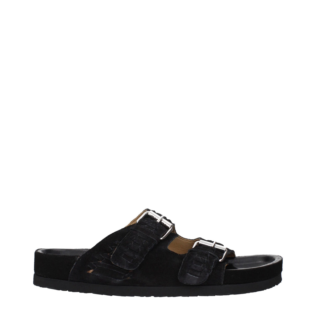 Black leather slippers by Isabel Marant with a sleek design and rounded toe, perfect for casual or chic everyday wear.