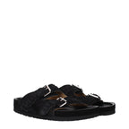 Black leather slippers by Isabel Marant featuring a sleek design and comfortable slip-on style.