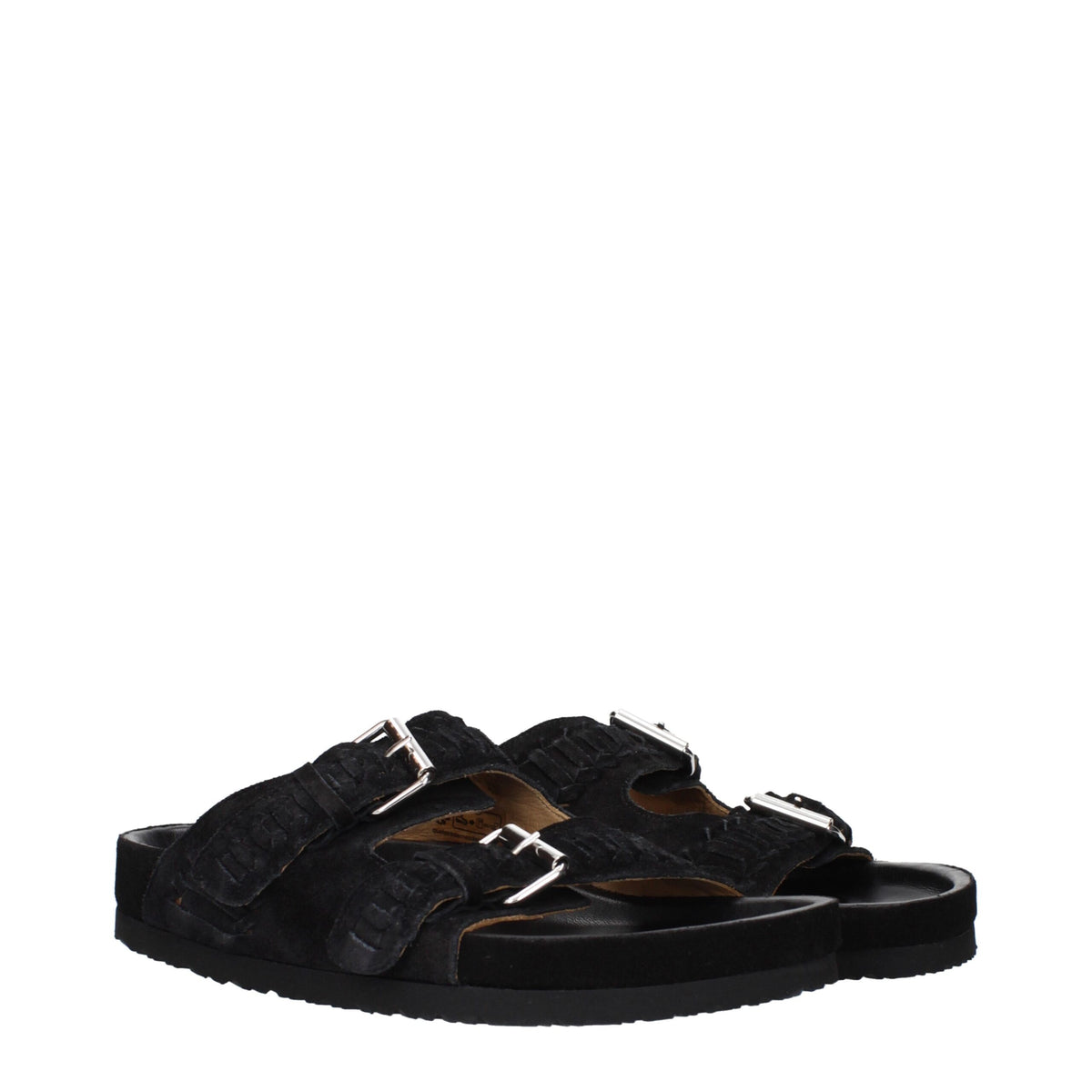 Black leather slippers by Isabel Marant featuring a sleek design and comfortable slip-on style.