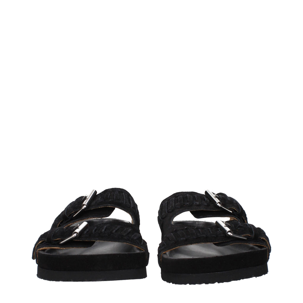 Black leather slippers by Isabel Marant featuring a sleek design and comfortable slip-on style.