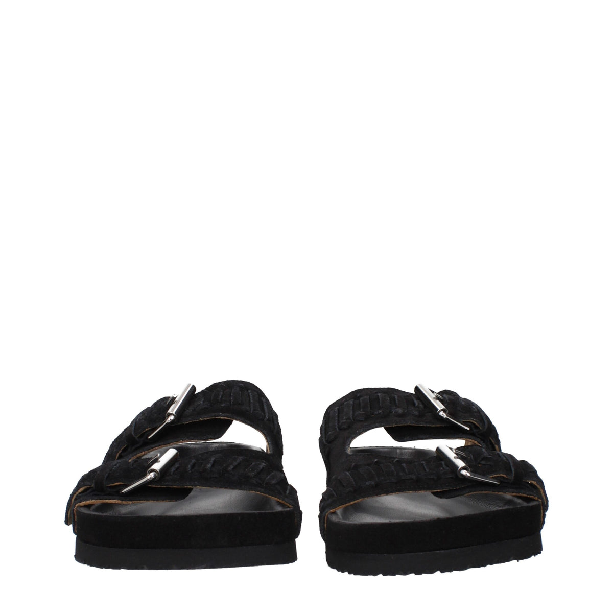 Black leather slippers by Isabel Marant featuring a sleek design and comfortable slip-on style.