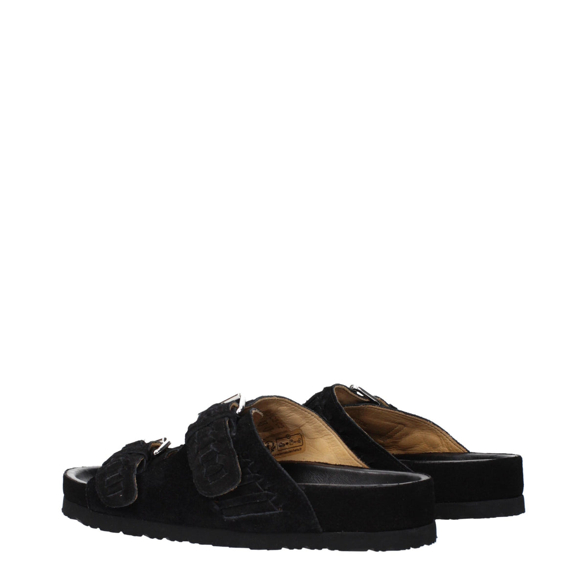 Black leather slippers by Isabel Marant featuring a sleek design and comfortable slip-on style.