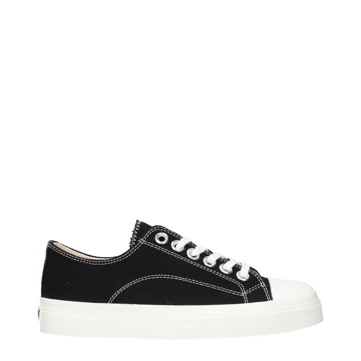 Black Moschino fabric low top sneakers with white rubber soles and minimal branding, stylish casual footwear for everyday wear.