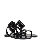 Black leather flip-flop sandals by Isabel Marant featuring minimalist design and slim straps on a neutral background.