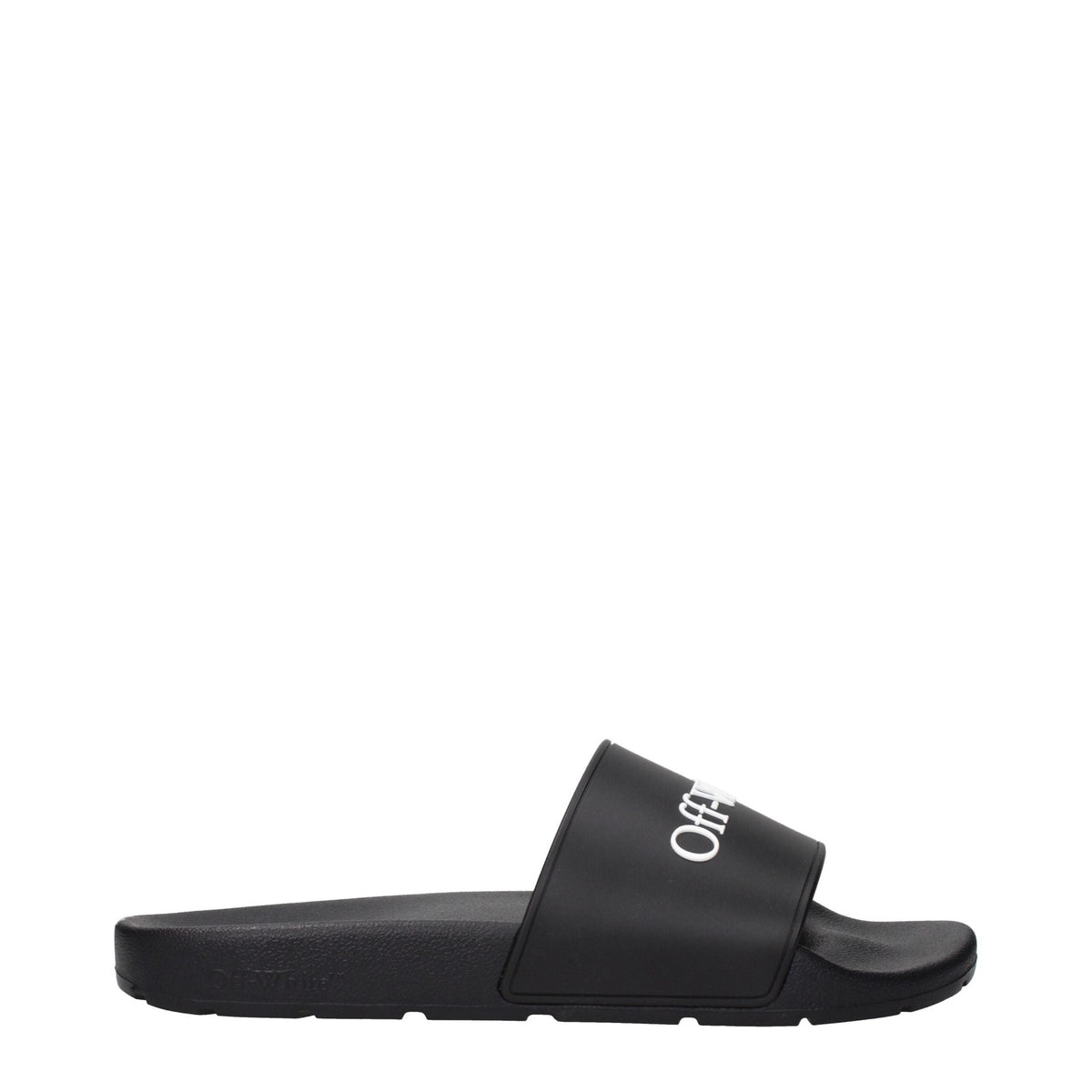 Off-White black cotton slippers with slip-on design and branded detailing, ideal for casual and comfortable wear.