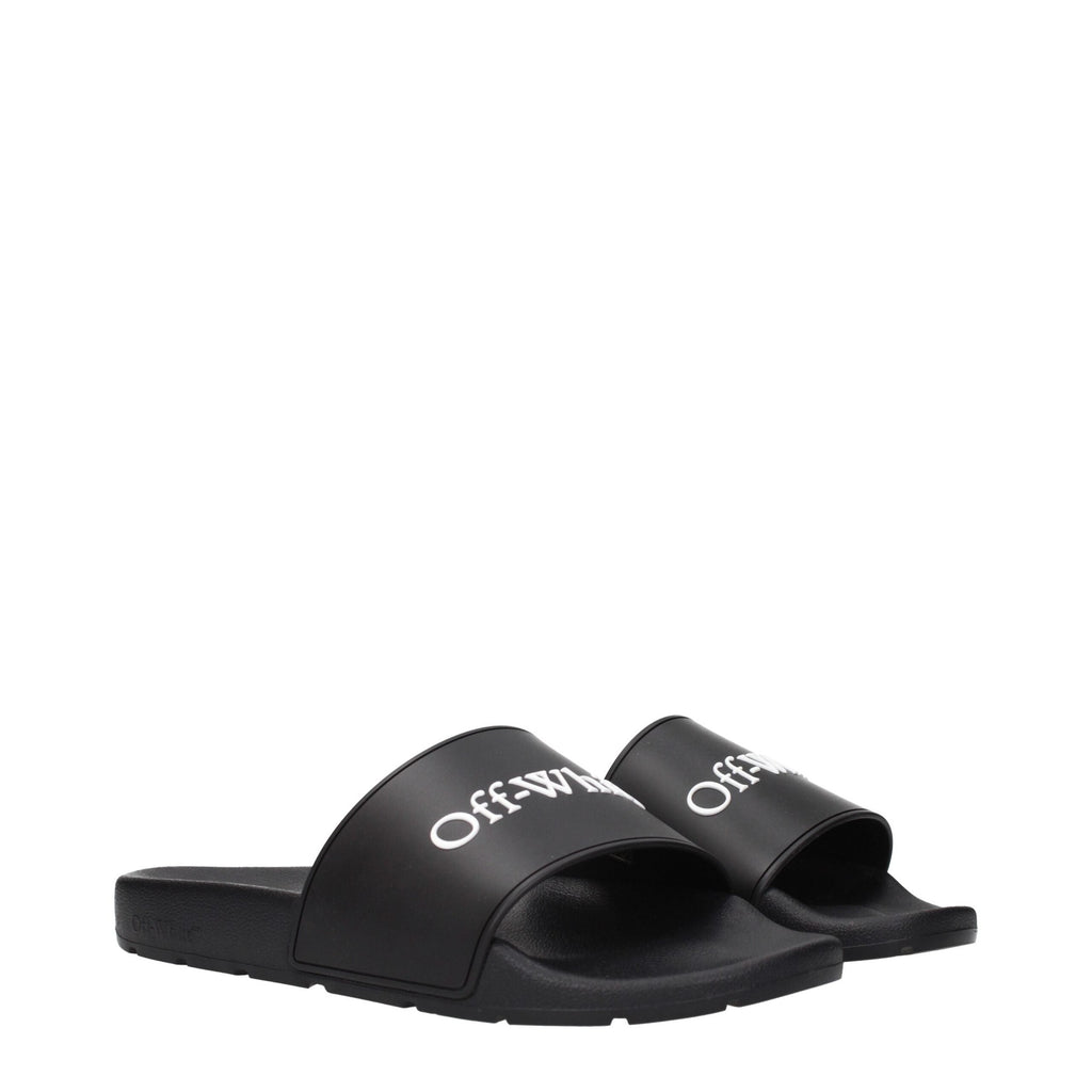 Off-White black cotton slippers with casual slip-on design and brand logo detail on the upper.