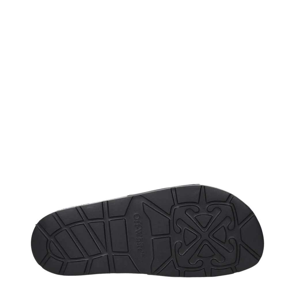 Off-White black cotton slippers with slip-on design and logo detail, featuring a comfortable and casual footwear style.