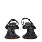 Off-White black leather flip-flop sandals with wide straps and textured sole for casual summer wear.