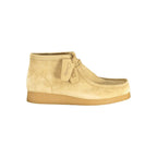 Clarks beige suede men's sneaker with white rubber sole, stylish casual footwear for everyday wear