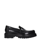 Off-White black leather slip-on loafers with sleek design and minimal stitching, featuring a smooth finish and classic loafer style.