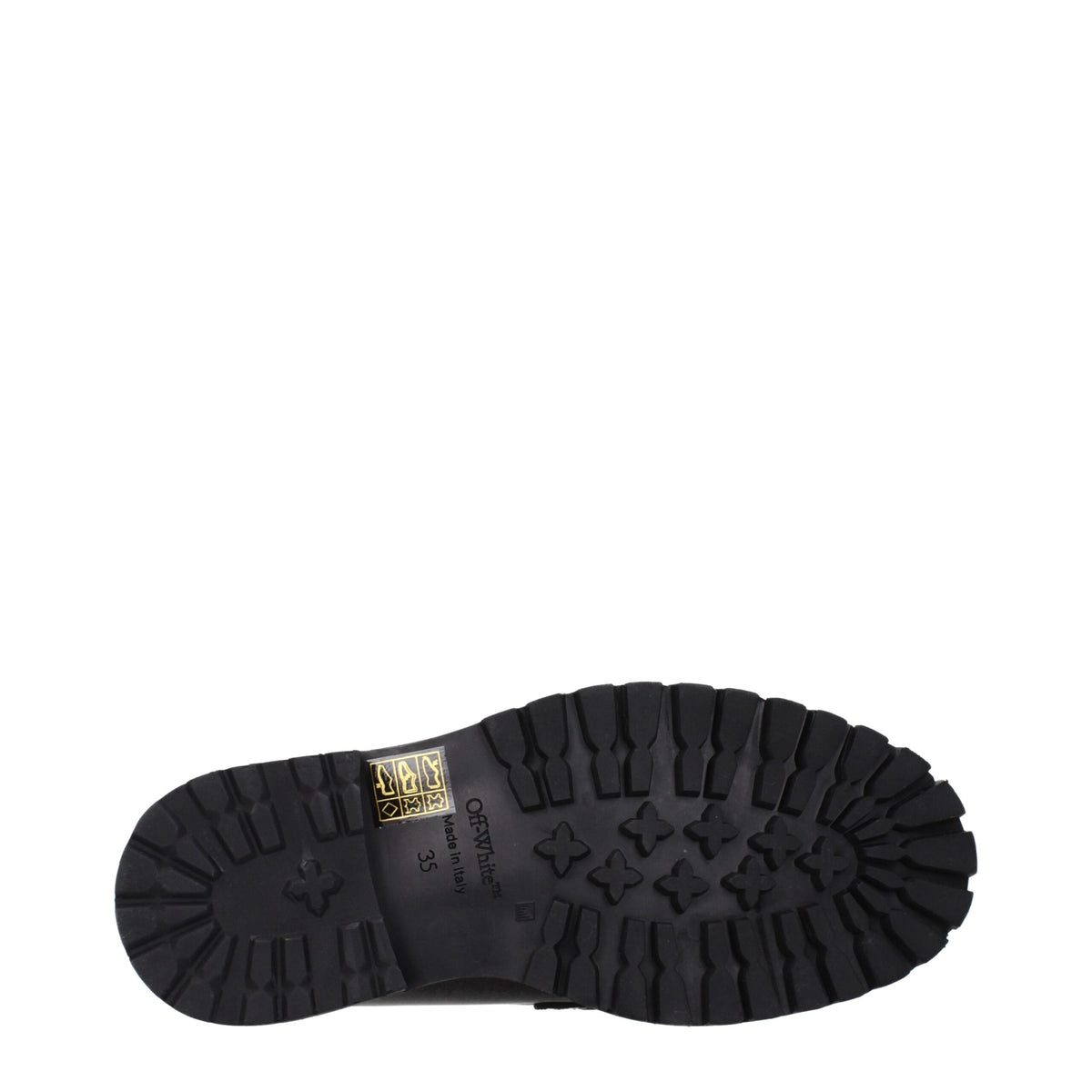 Off-White black leather slip-on loafers with sleek design and minimal detailing, showcasing a stylish and comfortable footwear option.