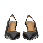 Off-White black leather high heel pumps with pointed toes and stylish design, perfect for formal or fashionable occasions.