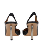 Off-White black leather high heel pumps with pointed toes and sleek design, perfect for stylish formal or casual wear.