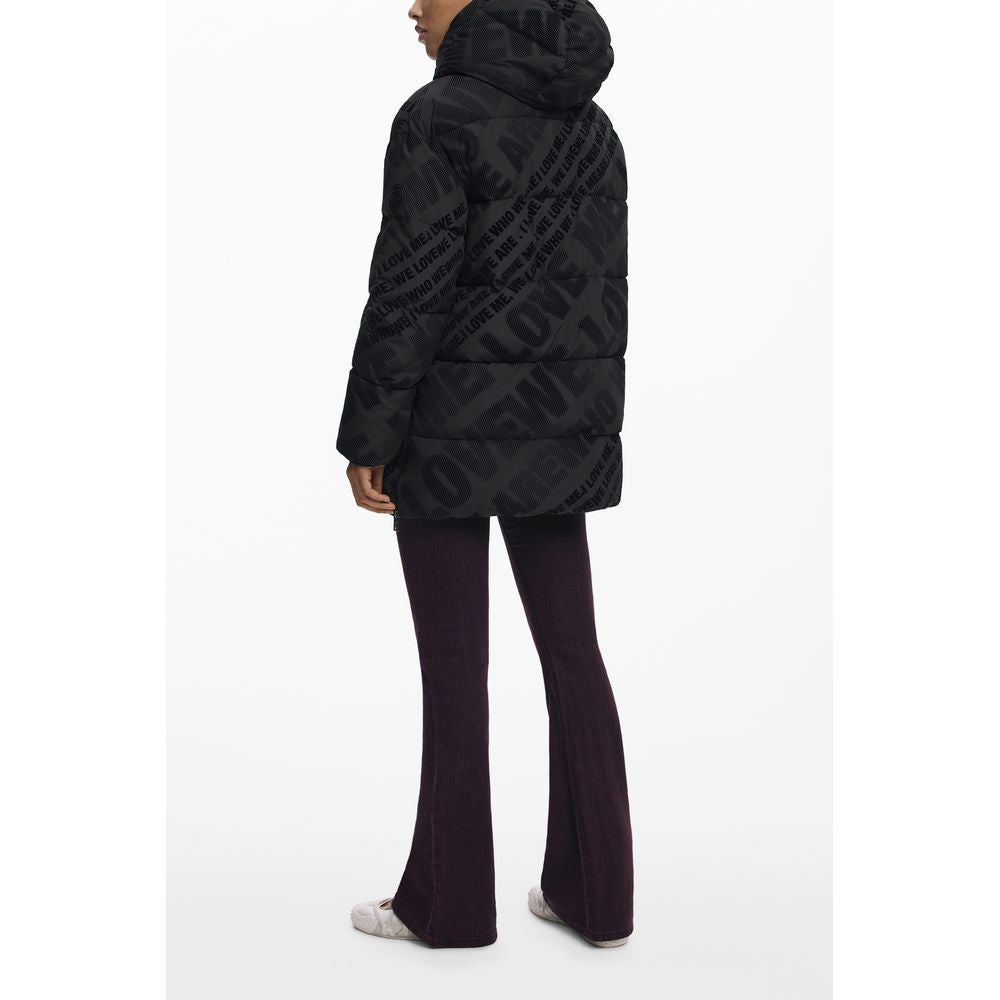 Black polyester women's jacket by Desigual with a modern fit and stylish design, shown on a model.