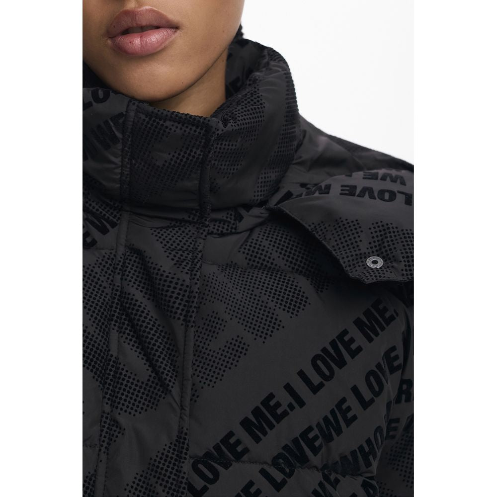 Desigual black polyester women's jacket with a stylish fit and subtle design details, ideal for casual wear.