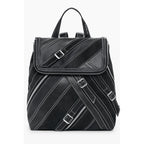 Desigual black polyurethane women's backpack with silver hardware and adjustable straps, stylish and functional for everyday use.