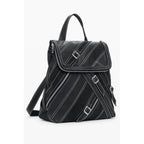 Desigual black polyurethane women’s backpack with adjustable straps and stylish design, featuring colorful pattern accents.