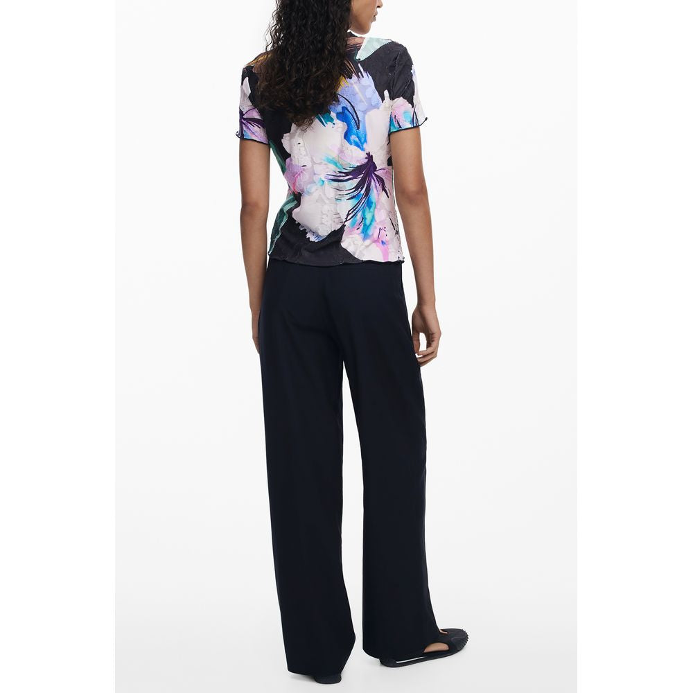 Black polyester women's T-shirt by Desigual, featuring a comfortable fit and casual style.