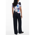Black polyester women's T-shirt by Desigual, featuring a comfortable fit and casual style.