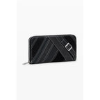 Desigual Nero polyurethane women's wallet with multiple card slots and zipper closure, stylish and functional accessory.