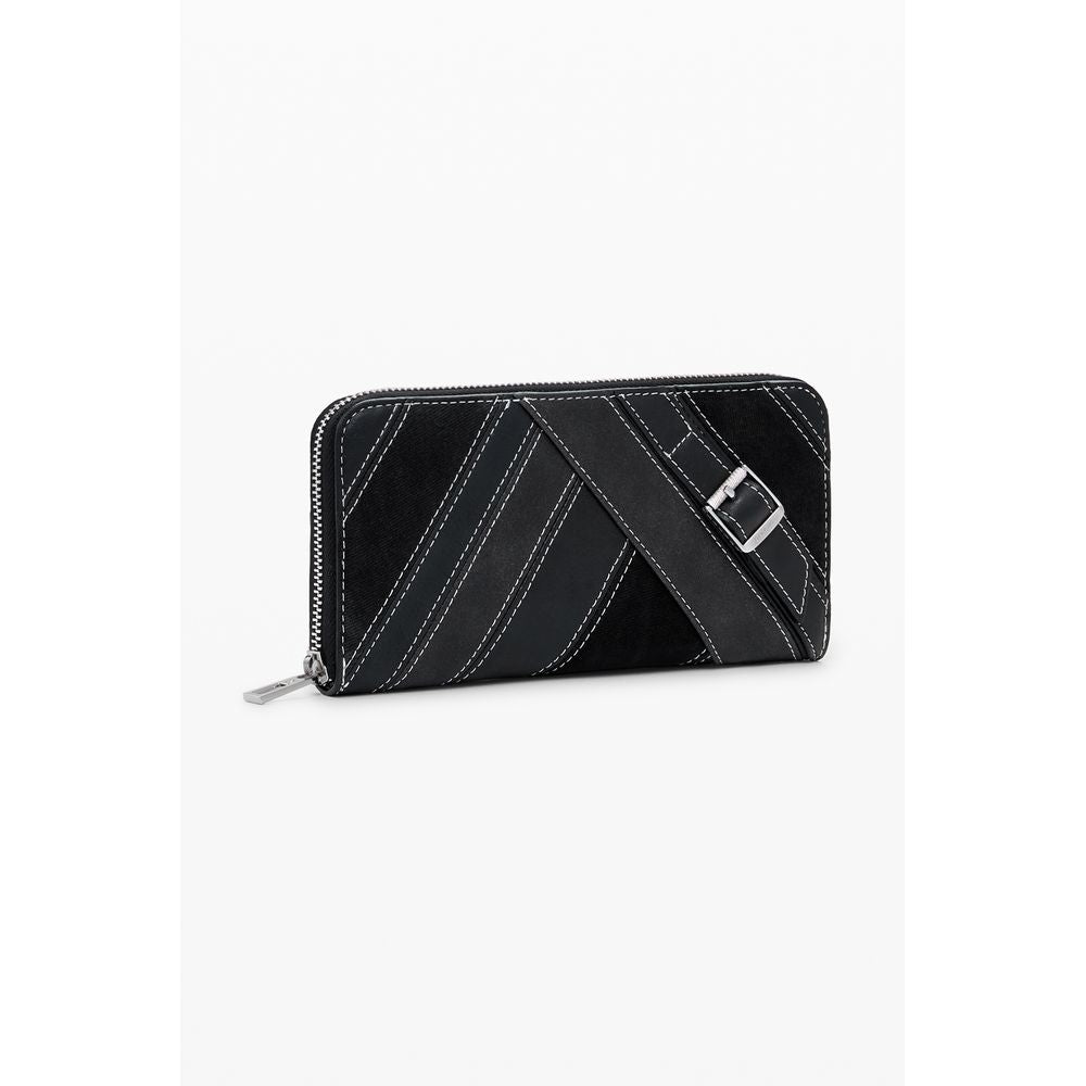 Desigual Nero polyurethane women's wallet with multiple card slots and zipper closure, stylish and functional accessory.