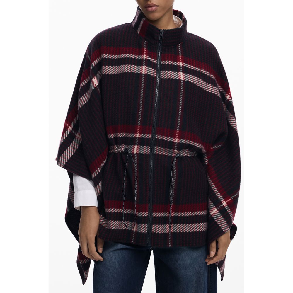 Black polyester women's poncho by Desigual, featuring a relaxed fit and stylish design, displayed on a plain background.