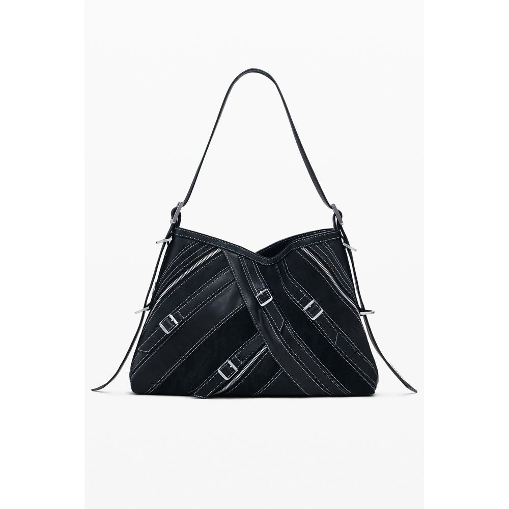 Desigual Nero polyurethane women's shoulder bag with a sleek design and adjustable strap, perfect for everyday use.
