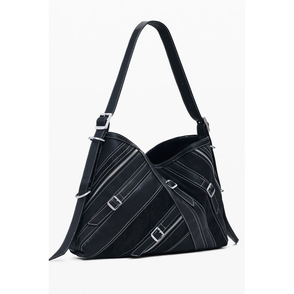 Desigual Nero polyurethane women’s shoulder bag with stylish design and adjustable strap, perfect for everyday use.