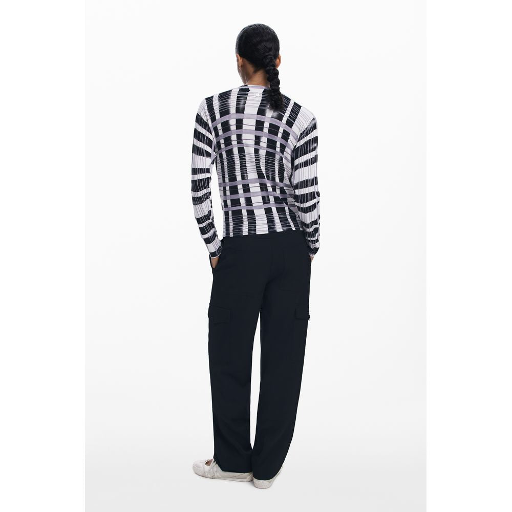 Desigual Bianco Viscosa women's sweater in white with a relaxed fit and textured fabric, displayed on a hanger.