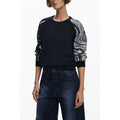 Desigual black polyester women's sweater with a relaxed fit and subtle textured details, ideal for casual wear.
