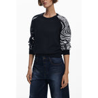 Desigual black polyester women's sweater with a relaxed fit and subtle textured details, ideal for casual wear.