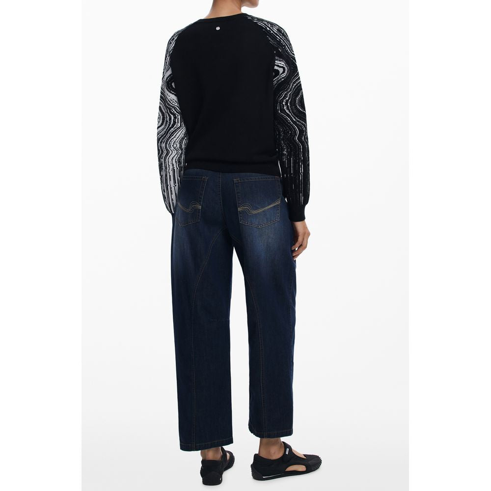 Desigual black polyester women's sweater with a relaxed fit and subtle textured pattern, perfect for casual wear.