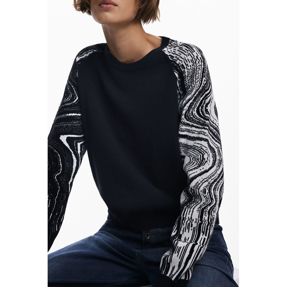 Desigual black polyester women's sweater with a relaxed fit and subtle textured design, displayed on a neutral background.
